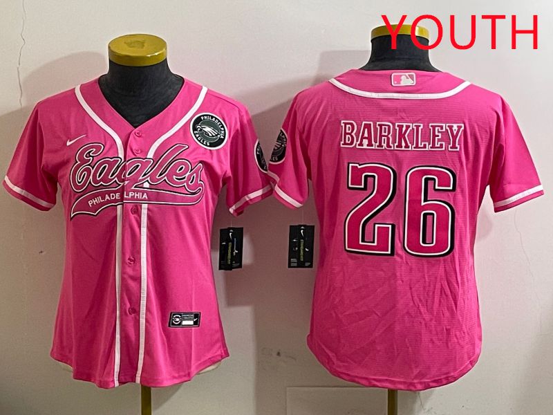 Youth Philadelphia Eagles 26 Barkley Pink Jointly Name 2025 Nike Limited NFL Jersey style 1